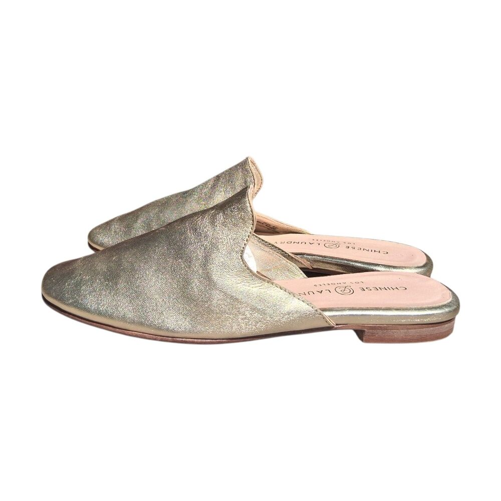 Chinese Laundry Metallic Gold Mules Slides Flat Loafers Sz 6.5 - Picture 5 of 6